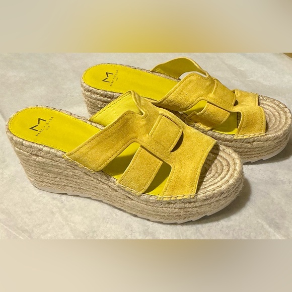 Marc Fisher LTD Robyn Espadrille Sandal Yellow Suede Juke Wedge Platform Size 9 - Picture 2 of 13